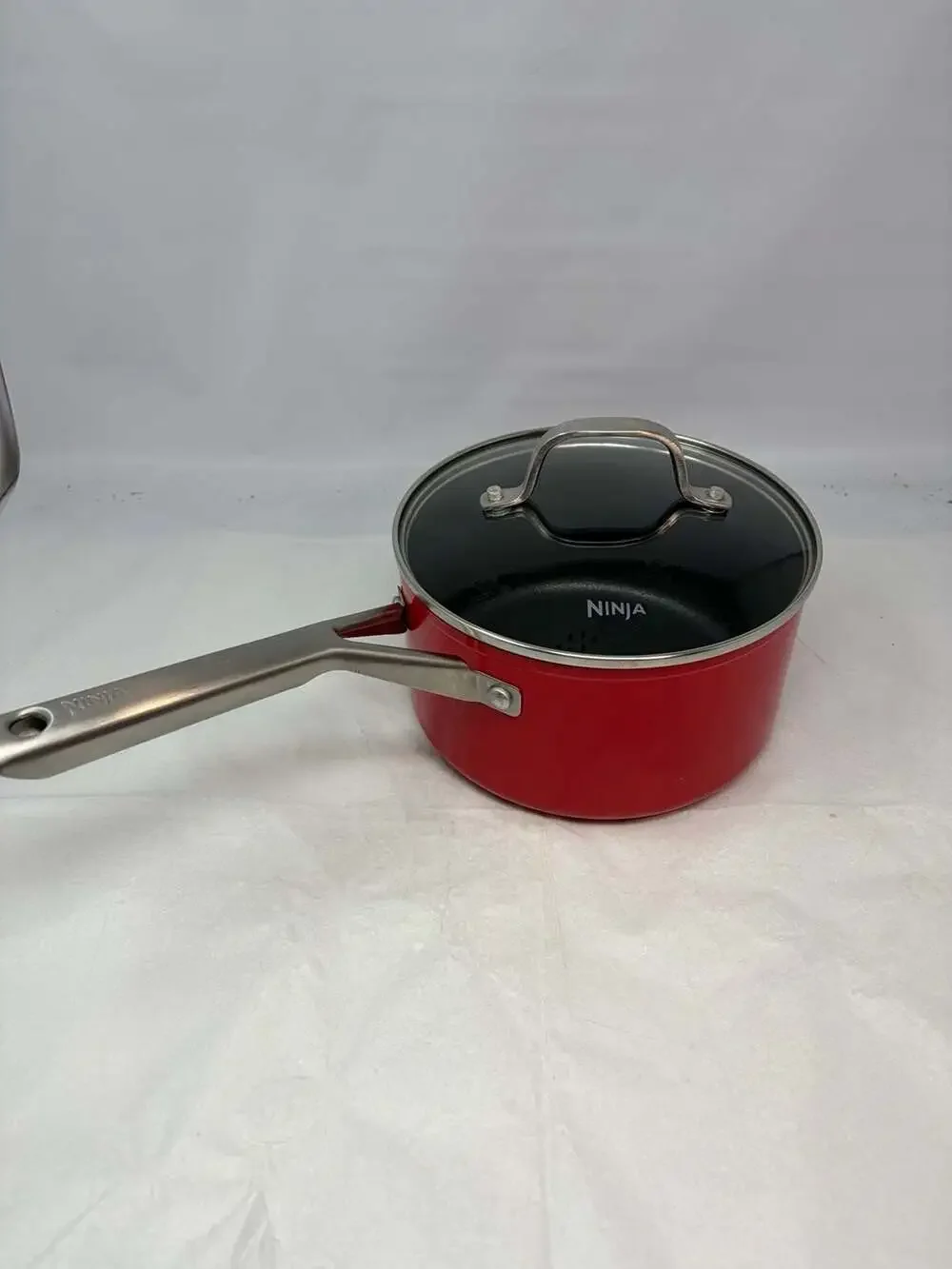 Ninja Foodi NeverStick 2.5-Quart Essential Saucepan with Glass Lid, Red